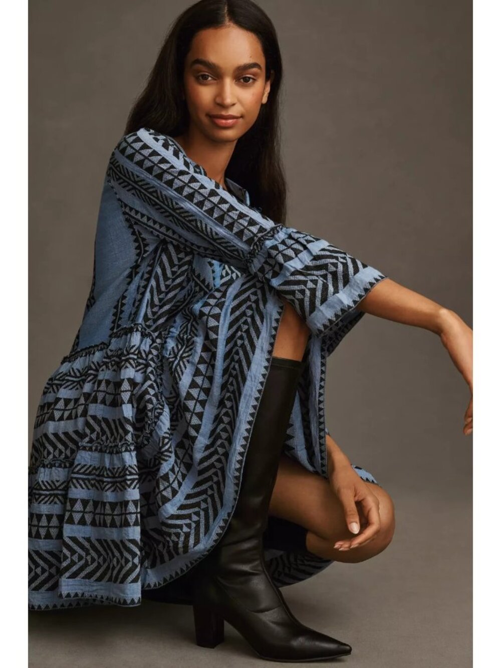 NWT Devotion Twins Ella Tunic in Navy Off-White A-line Tiered Mini Dress M